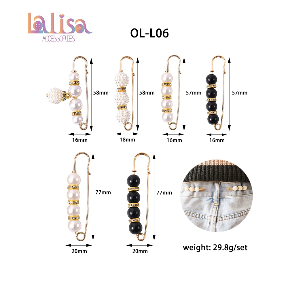 ตะขอเข็มกลัดแบบมุก อุปกรณ์เสริมปรับขนาดเอวของกางเกง 6set Brooch OL-L06