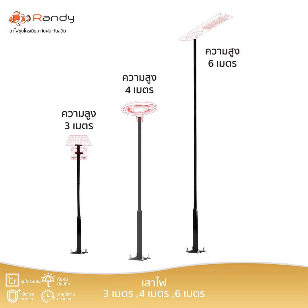 Randy เสาไฟ โซล่าเซลล์ หนาพิเศษ ใช้กับ UFO ไฟถนน สูง 3 4 6เมตร เเบ่งเป็นท่อน เชื่อมต่อง่าย เคลือบสารกันสนิม ทนทาน