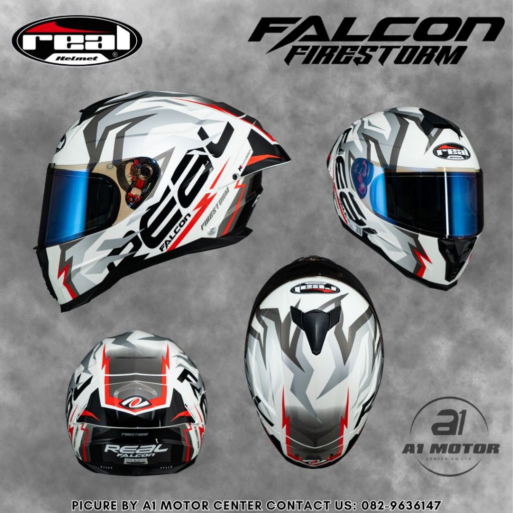 Real Falcon รุ่น Firestorm หมวกกันน็อคเต็มใบ ใหม่ 2024! มอก.และ ECE รองรับการติดตั้งบลูทูธ นวมถอดซักได้ S M L XL XXL