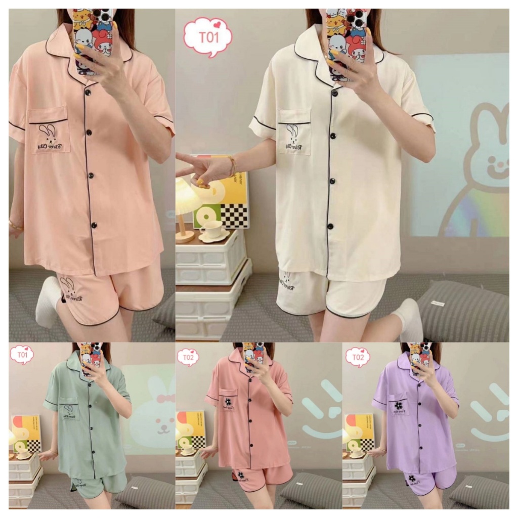 【COD】Ready store ชุดนอนสีทึบ สีต่างๆ หลายขนาด สวมใส่สบาย ผ้าไหม ดูดี จัดส่งจากประเทศไทย T01 T02