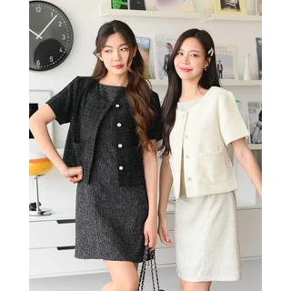 (XS-XL) Koa dress - ชุดเดรสทำงาน ชุดทำงานผู้หญิง เดรสแขนกุด ผ้าทวีด ทรงสวยเข้าเอว - CRAYONBRAND