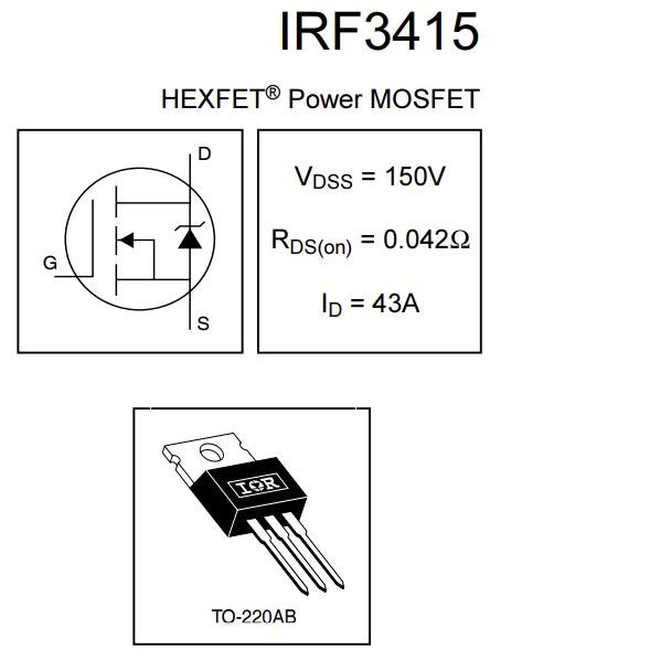มอสเฟต IRF3415PBF IRF3415 (จำนวน 10ชิ้น) 150V 43A 200W TO-220 IR/INFINEON/VISHAY ของแท้
