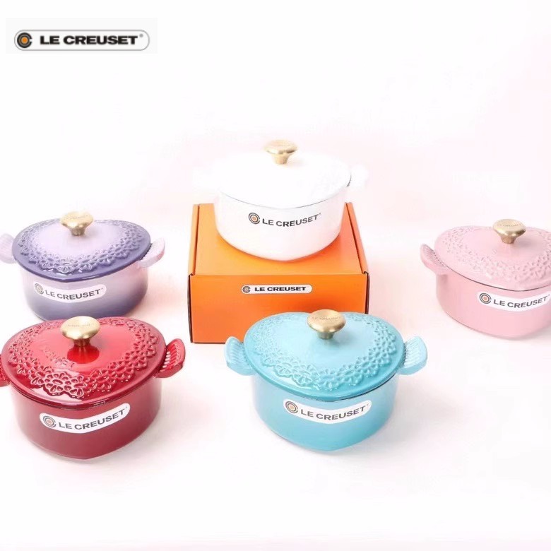 LE CREUSET เคลือบหม้อเหล็กหล่อรูปหัวใจหม้อหม้อรักหม้อหม้อปรุงอาหารผักหม้อมัลติฟังก์ชั่