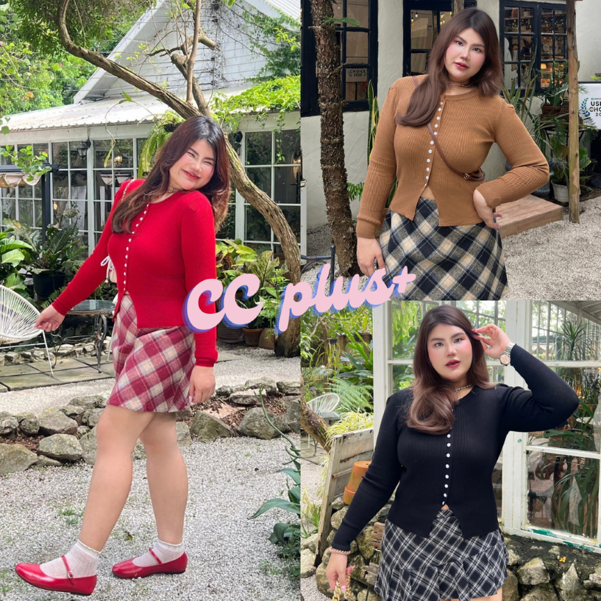 CiCi Plus+(A1867)เสื้อคลุมเเขนยาว ผ้าไหมพรม เเขนจั๊ม กระดุมหน้าใช้งานได้จริง สไตล์สาวพลัสไซส์