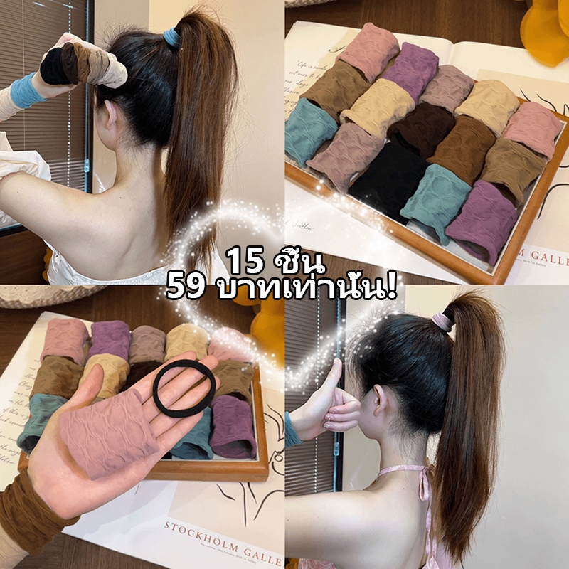 【JUNE SONG】scrunchies สไตล์เกาหลี ยางรัดผม jacquard เก็บเงินหนังยางรัดผมผู้หญิง หนาขึ้น COD ได้