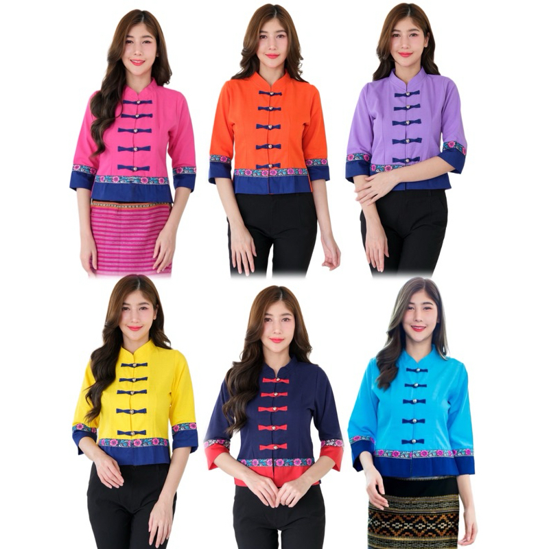 เสื้อพื้นเมืองผู้หญิงแต่งเทปลายดอก