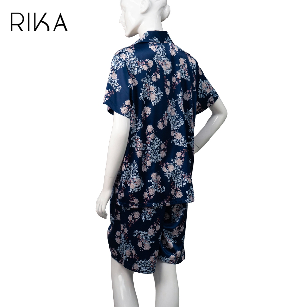 Rika ชุดนอน ผ้าซาตินพิมพ์ลาย ชุดเซ็ต เสื้อ+กางเกง ขาสั้น FV3075 เนื้อผ้านุ่ม ลื่น ใส่สบาย — صورة 5