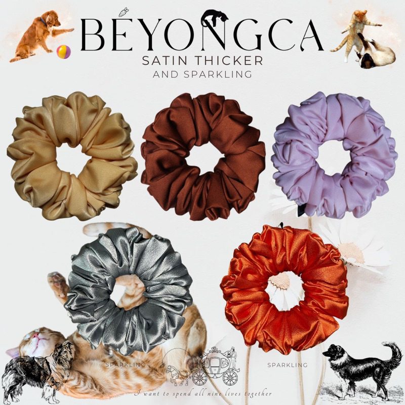 Beyongca Scrunchies รุ่น Satin Thicker ซาตินเนื้อหนา ลิขสิทธิ์แท้ มีให้เลือก 5 สี Rubber Band Elastic ยางมัดผม ยางรัดผม