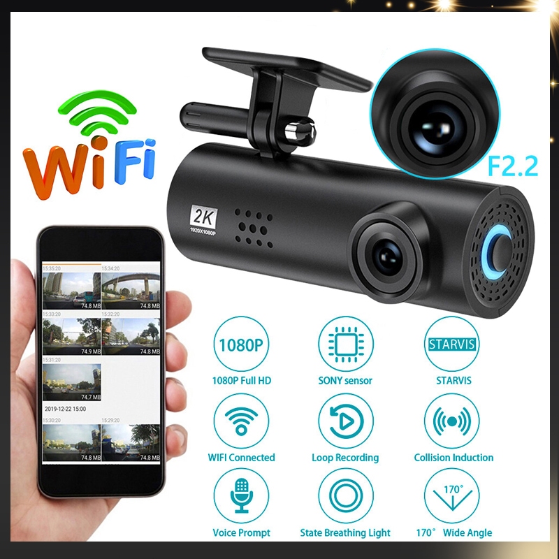 กล้องติดรถยนต์  Dash Cam กล้องติดรถยนต์อัจฉริยะ กล้องติดหน้ารถ HD2K มุมมองกล้อง รถDVRการมองเห็นได้ในเวลากลางคืนWiFi