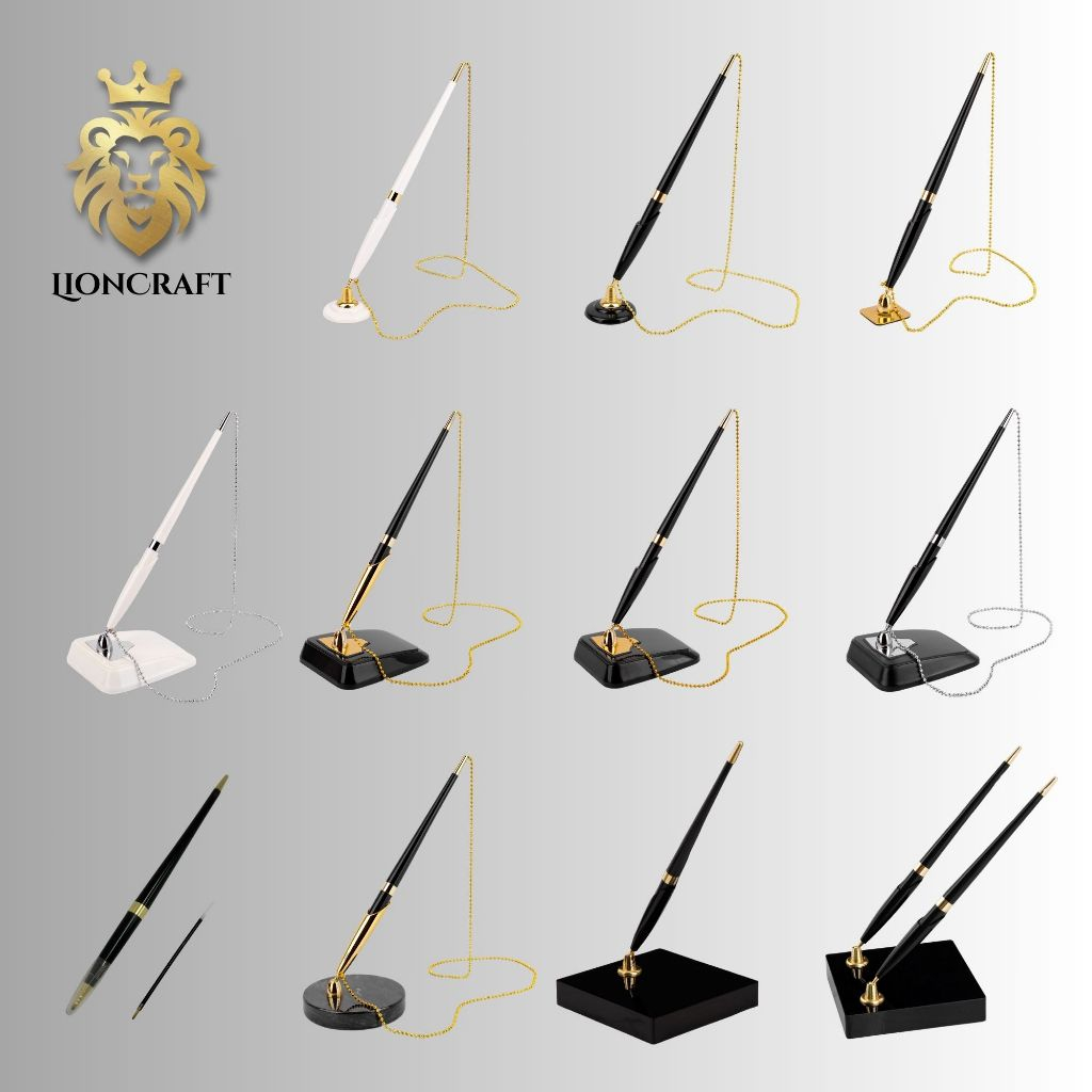ปากกาเซ็นชื่อตั้งโต๊ะ ฐานหนักแข็งแรง เรียบหรู LionCraft Luxury Pen Stand For Bank/Hotel Reception