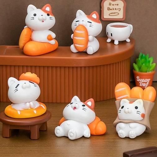 แกงค์แมวน้อยขนมปัง (ราคา/1ชุด)  ตุ๊กตาแต่งสวน จัดสวนถาด โมเดล ตกแต่งบ้าน ของสะสม พร็อพถ่ายรูป