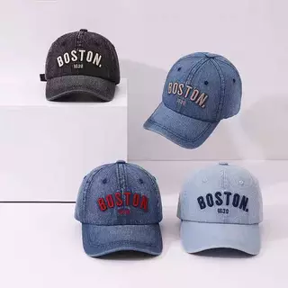 [พร้อมส่ง] หมวกเด็ก 2 - 8ปี รอบหัว:52-54 cm. หมวกแก๊ป (Cap) ผ้ายีนส์ งานฟอกเฟด ปักอักษร BOSTON 1630 หมวกแฟชั่นเด็ก