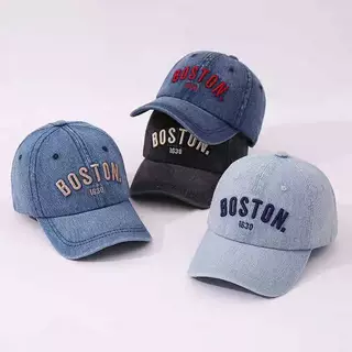 [พร้อมส่ง] หมวกเด็ก 2 - 8ปี รอบหัว:52-54 cm. หมวกแก๊ป (Cap) ผ้ายีนส์ งานฟอกเฟด ปักอักษร BOSTON 1630 หมวกแฟชั่นเด็ก