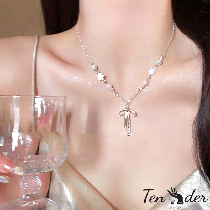 COD-ส่งเร็วจากไทย🎀สร้อยคอ จี้ประดับโบว์ น่ารักหวาน สไตล์หรูหราแสง นักเรียนสำหรับผู้หญิง เครื่องประดับแฟชั่น-Te