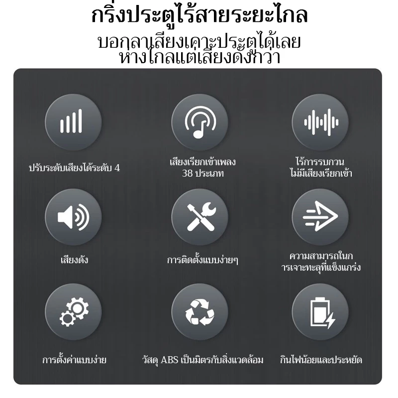 กริ่งประตูไร้สาย ระยะการใช้งาน 800 เมตร กันน้ำและฝุ่น ริงโทน 36 เสียง ด้วยเสียงเมโลดี้ที่สดใสหลากหลาย thumbnail 8