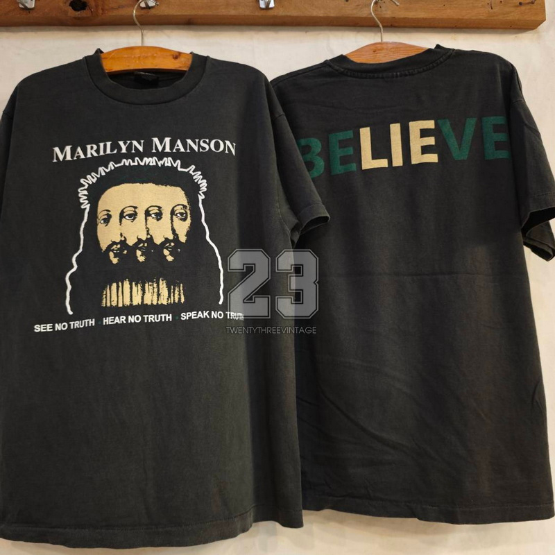 [ 23 ] MARILYN MANSON [BELIEVE] ฟอกไบโอ เสื้อวินเทจ เสื้อทัวร์ วงร๊อค vintage shirt