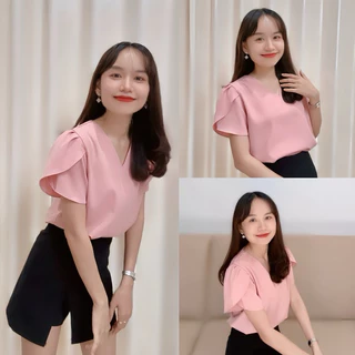 เสื้อคอวีแขนทิวลิป รุ่น Be Happy
