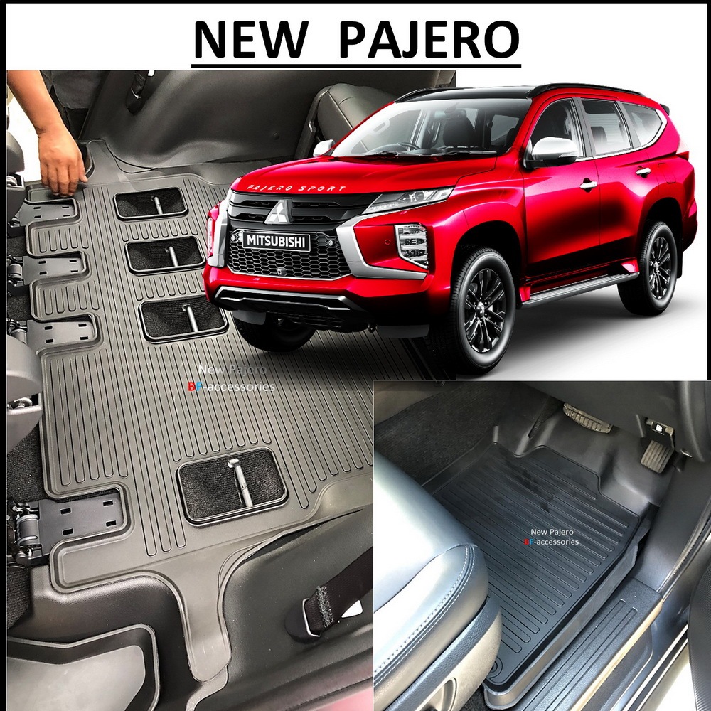 ผ้ายางปูพื้นรถยนต์ ถาดยางปูพื้น พรมปูพื้นรถ NEW PAJERO (6 ชิ้น หน้า 2 กลาง 3 แถว3 1 ชิ้นแผ่นใหญ่)ปาเจโร่ สปอร์ต