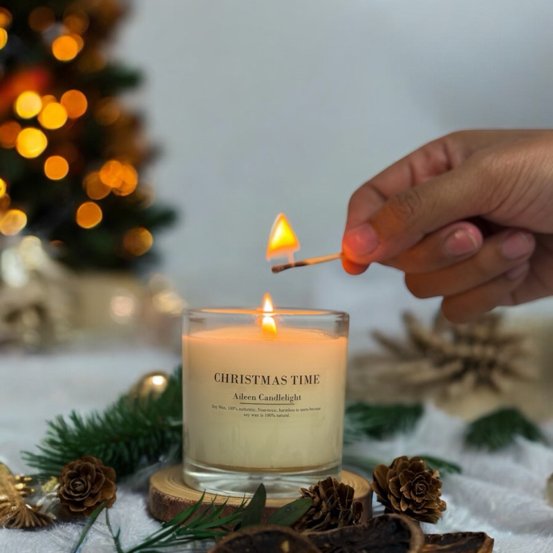 [Merry Christmas 🎄 ]Organic Soy Wax Scented candle, Christmas time scent เทียนหอม กลิ่นคริสต์มาสไทม์