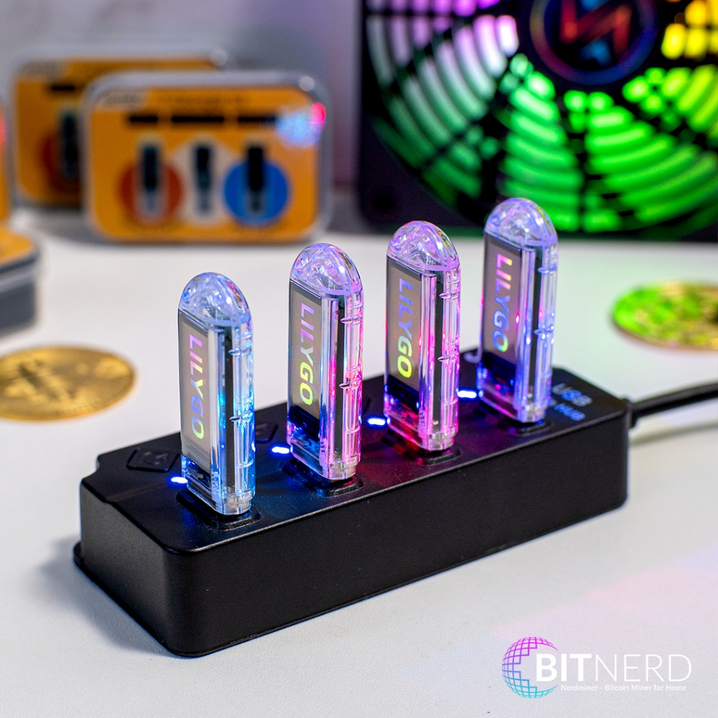 Nerdminer Mini USB s3RGB จอ 0.96 IPS LCD ขุดบิทคอยน์ Solo ครบเซ็ต 4 ตัว แรงขุดรวม 308Kh/s