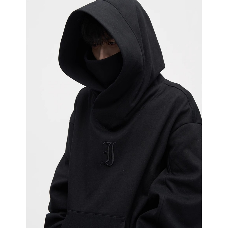 เสื้อกันหนาวแขนยาว คอสูง มีฮู้ด แบบสวมหัว ขนาดใหญ่ สไตล์เกาหลี ฮิปฮอป สําหรับผู้ชาย