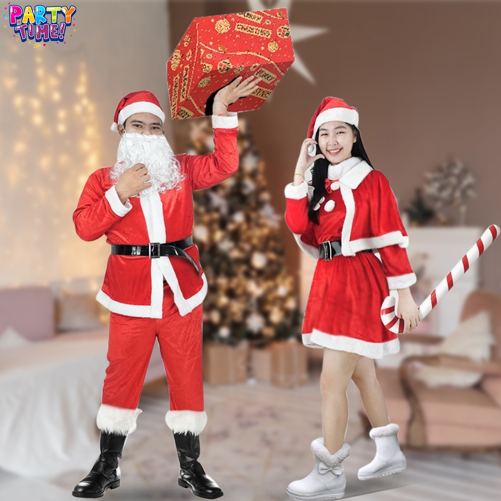 Big Party ชุดซานตาคลอส ชุดคริสต์มาสสีแดง ครบชุด ผ้ากำมะหยี่คุณภาพสูง เหมาะสำหรับผู้ใหญ่ มีไซส์เดียวพอดี