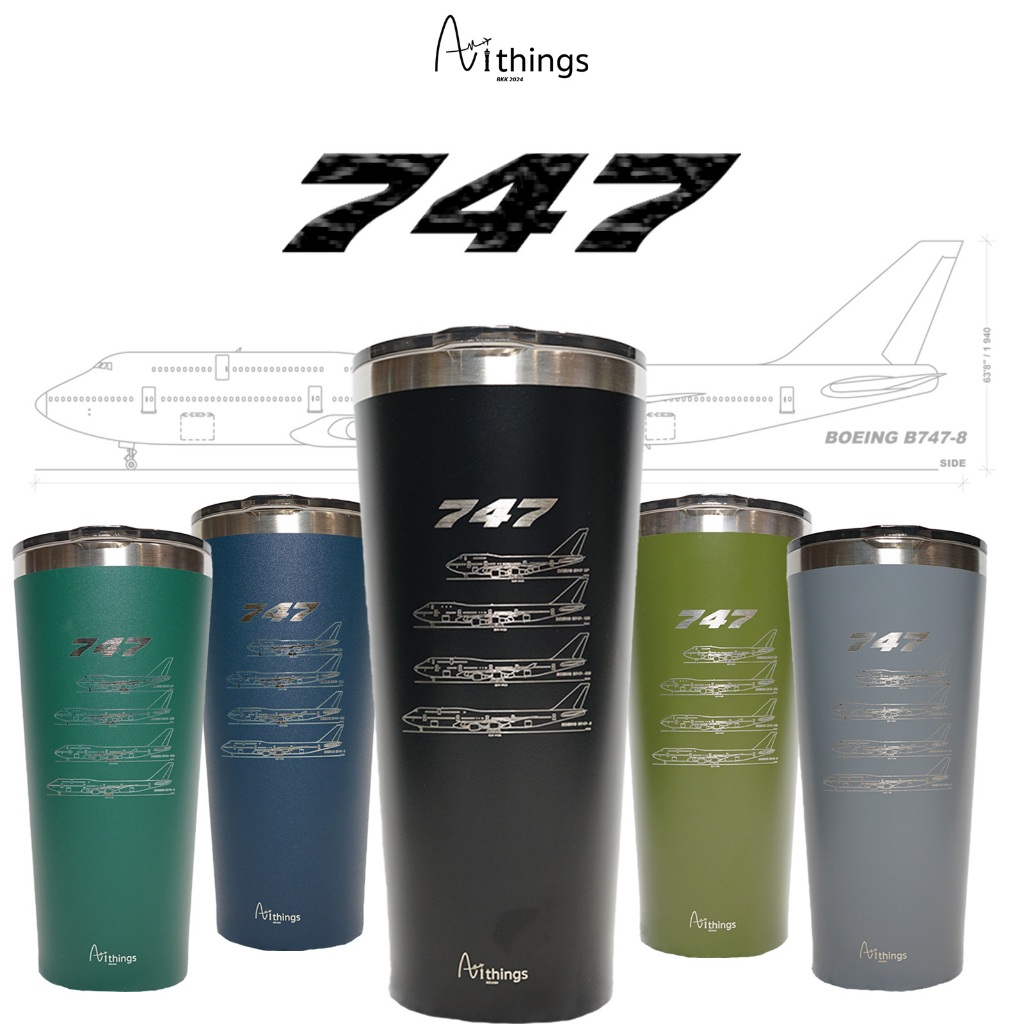 (พร้อมส่ง) Avithings แก้วน้ำเก็บอุณหภูมิ เครื่องบิน Boeing 747 700ml