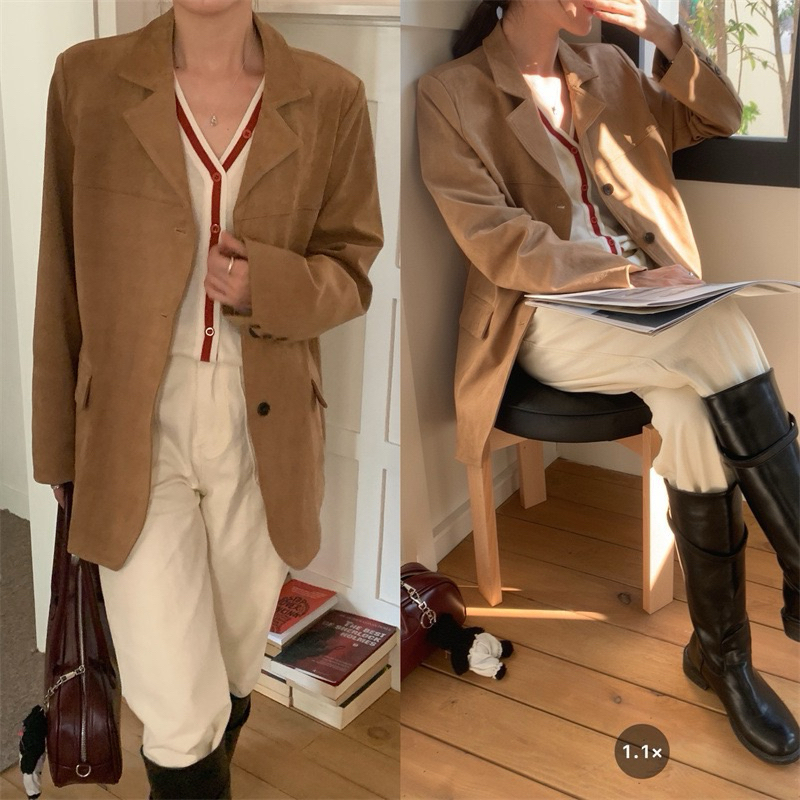 cpjgirlxx | พร้อมส่ง Potter Suede Jacket -2col [FW24] สูทเสื้อผ้าหนังกลับ แจ็คเก็ตกันหนาว