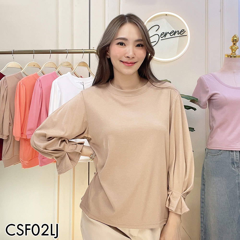 Serene's Choice เสื้อคอกลมแขนยาว จับจีบแขน หน้าผ้า 42 นิ้ว เสื้อยืด Long sleeve shirt with pleated sleeves