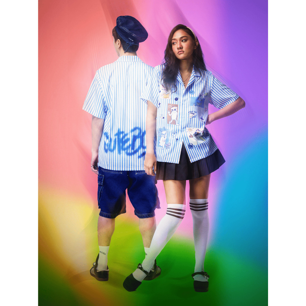 CB Fam Stripes [Blue] เสื้อเชิ้ต แขนสั้น