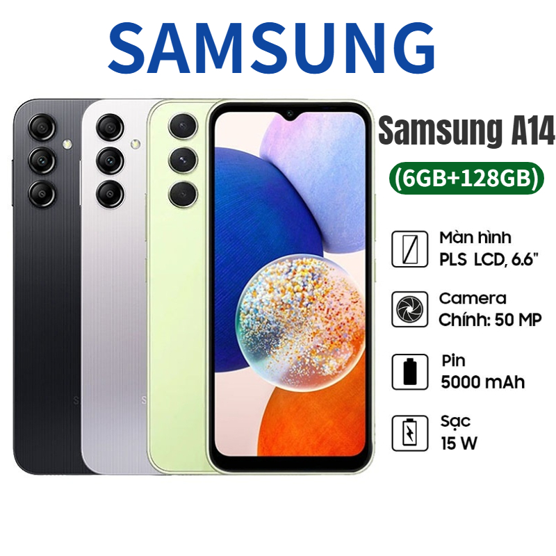 สมาร์ทโฟน Samsung Galaxy A14 (6GB + 128GB) หน้าจอ 6.6 นิ้ว โปรเซสเซอร์ MediaTek Helio G85 ประกัน 1 ปี