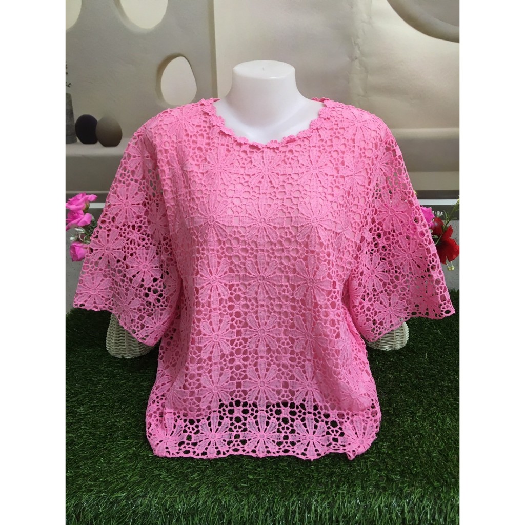 เสื้อลูกไม้สวย อก44-46 #เสื้อลูกไม้สาวอวบ#ไปวัด ลายดอก รุ่น4605-9