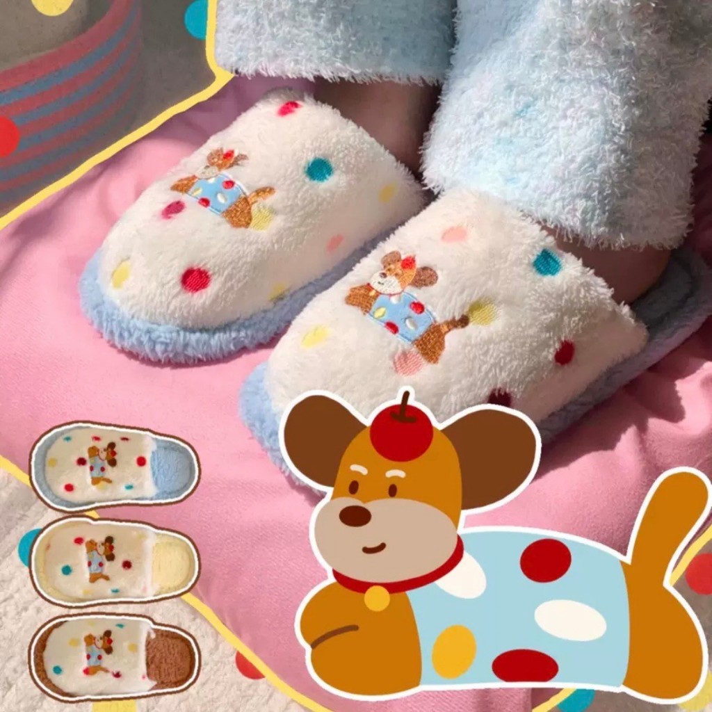 พร้อมส่ง🍬รองเท้าแตะขนนุ่ม Slippers สลิปเปอร์ขนนุ่ม ลายหมาลูกกวาด fluffy scandals รองเท้าแตะ รองเท้าใส่ในบ้าน 49068