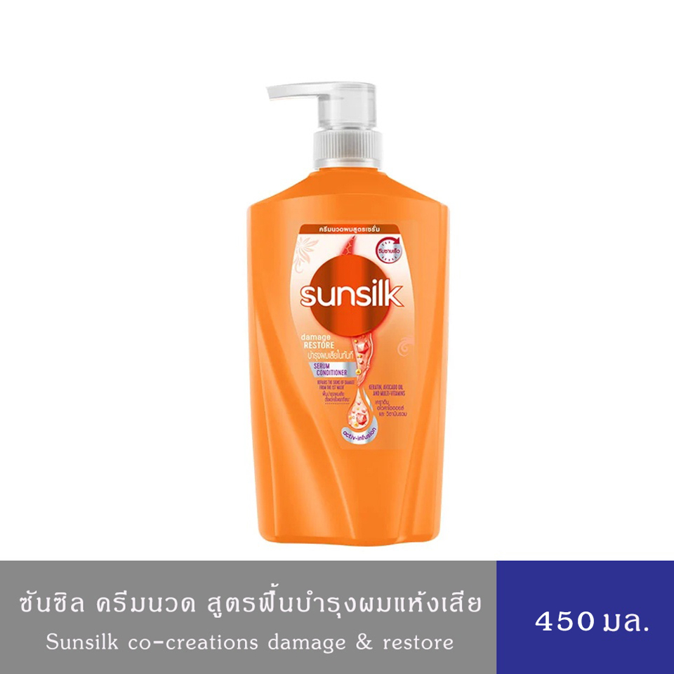 ซันซิล แดเมจ รีสโตร์ สีส้ม บำรุงผมเสียในทันที คอนดิชั่นเนอร์ 450 มล. Sunsilk Damage Restore Orange Conditioner 450 ml.