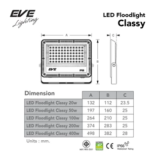 EVE โคมสปอตไลท์ แอลอีดี LED รุ่น Classy ขนาด 200 และ 400 วัตต์ กันน้ำกันฝน IP66 (ไม่ใช่โซล่าเซลล์)