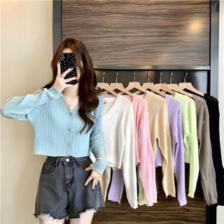 เสื้อเเขนยาว เสื้อกันเเดด เเบบสั้น คอวี ผ้าไม่หนา ใส่ไม่ร้อน…