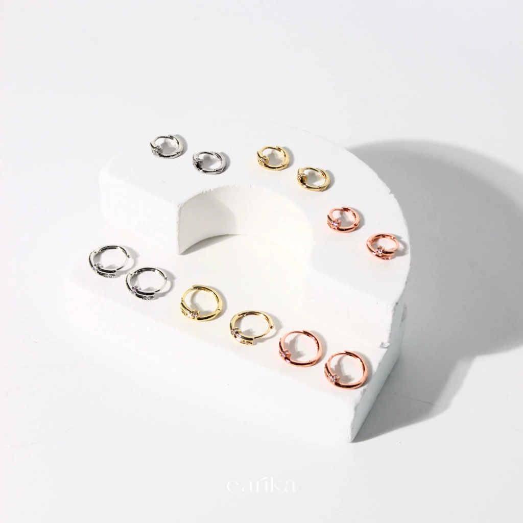 earika.earrings - gemmes pin hoop ต่างหูห่วงรูปเข็มหมุดก้านเงินแท้ชุบทองคำขาว/ทอง เหมาะสำหรับคนแพ้ง่าย