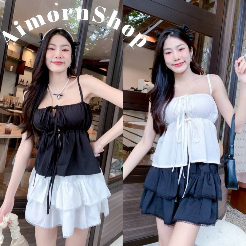 aimorn_shop สายเดี่ยวรูดหน้า ปรับสายได้ ผูกโบว์หน้า สวยแซ่บมาก เนื้อผ้าดีใส่สบาย ใส่แมทช์กับอะไรก็น่ารักนะ