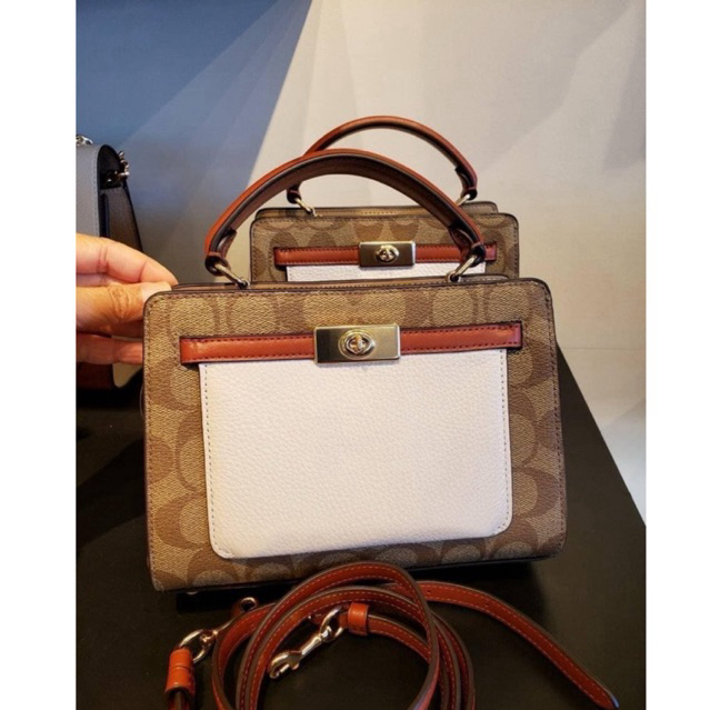 แท้ % Mini Lane Top Handle In Colorblock Signature Canvas