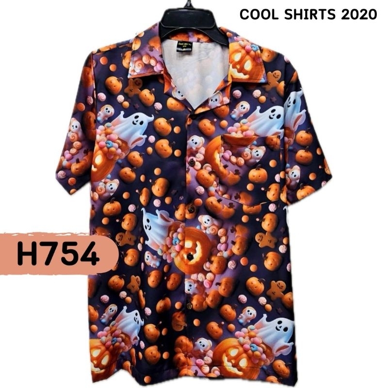 เสื้อฮาวาย ผ้าไหมอิตาลี Happy Halloween H754
