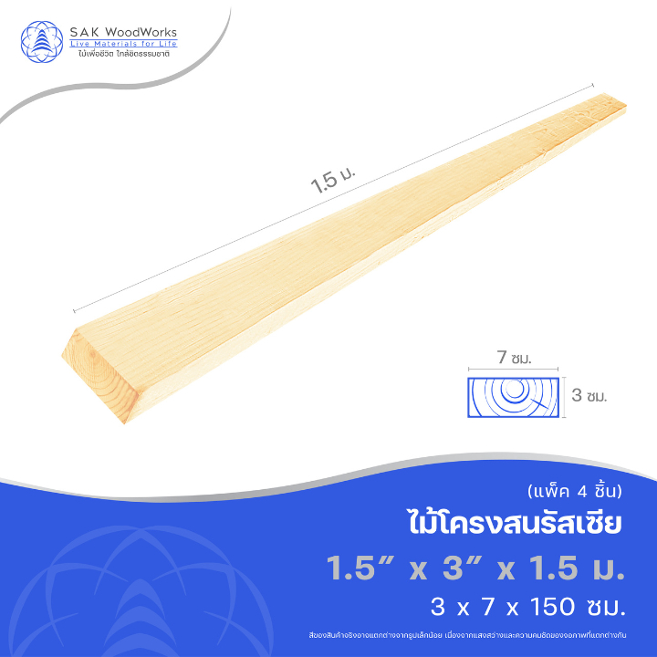 ไม้โครงสนรัสเซีย (Battens) ไม้สน ขนาด 3ซม. × 7ซม. × 1.5ม. แพ็ค 4 ชิ้น SAK WoodWorks