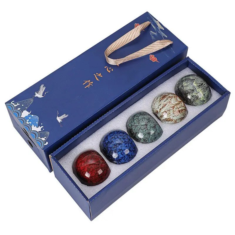 จอกชาเซรามิค ถ้วยชา เซต 5 ใบ เคลือบลาย kung fu Kiln Changjian Tea Cup set
