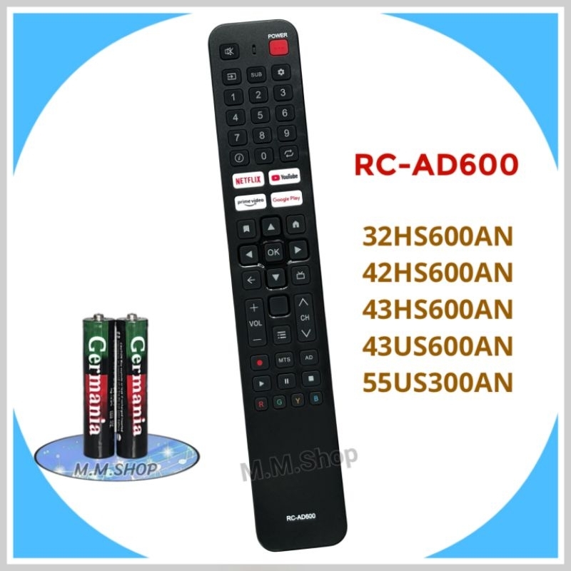 รีโมททีวี Smart TV HD  รุ่น RC-AD600,32HS600AN, 42HS600AN, 43HS600AN, 43US600AN, 55US300AN