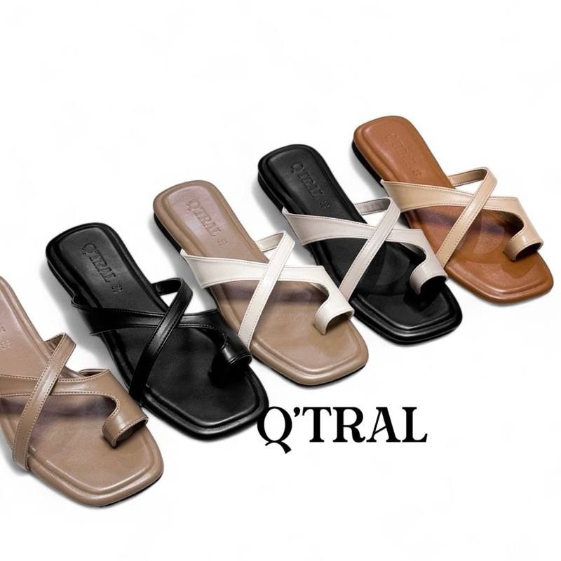 [แนะนำตรงไซส์] 012 รองเท้าแฟชั่นแบรนด์ Q'TRAL คีบโป้งตกแต่งสายคาดใส่นุ่มเดินสบายสวยมาก พร้อมส่งไซส์ 36-43