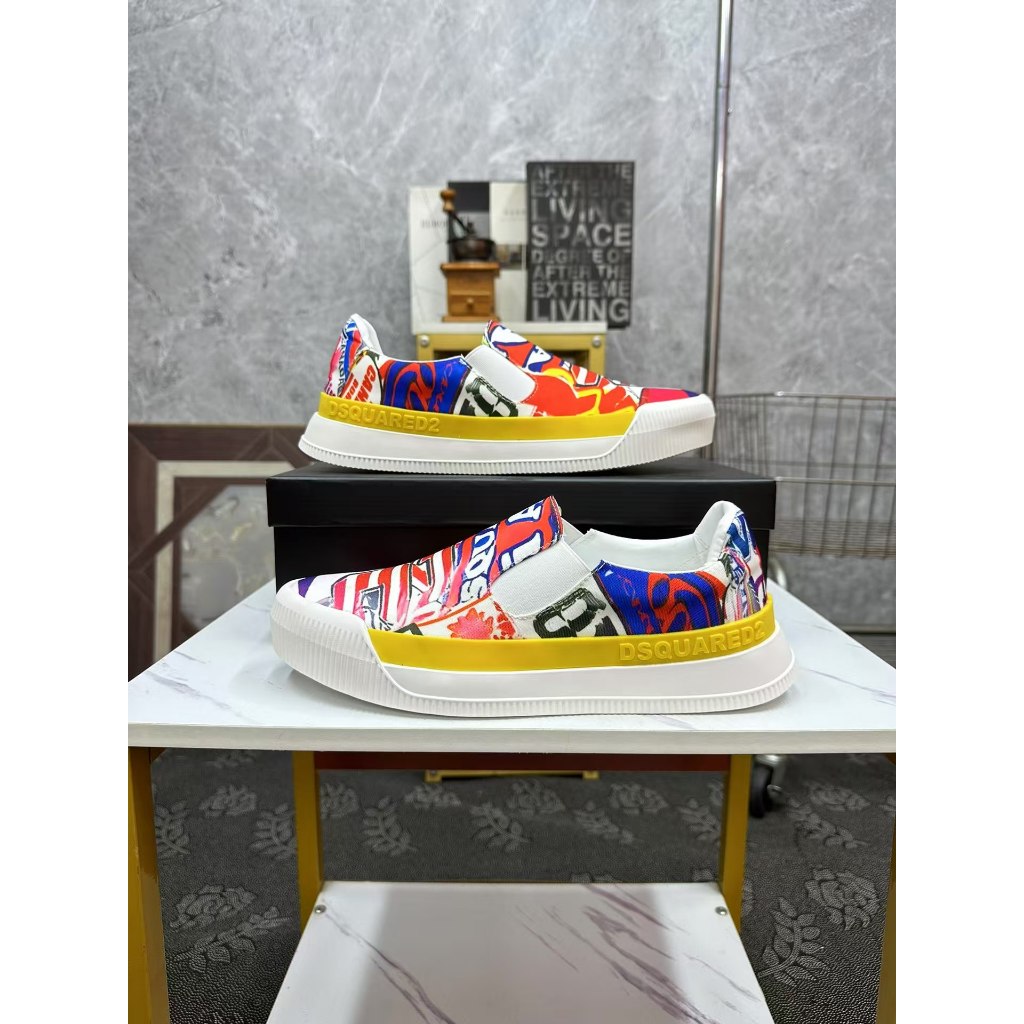 100% genuine 2024 DSQUARED2 D2 power รองเท้าผ้าใบแฟชั่นใหม่สำหรับผู้ชายและผู้หญิง