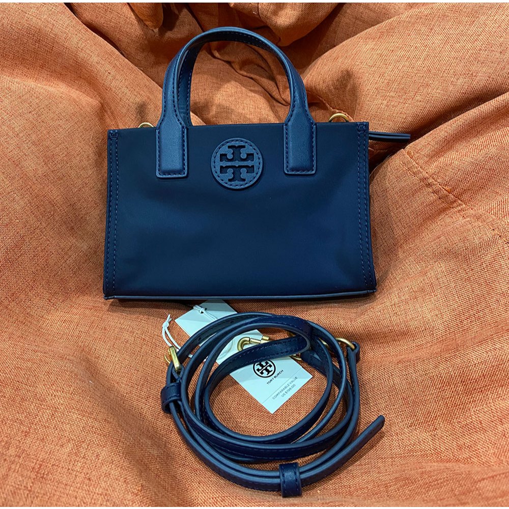 *NEW* ของแท้ 100% Tory Burch Ella Navy กระเป๋าผ้าไนล่อนใบเล็ก สี Navy ถอดสายได้