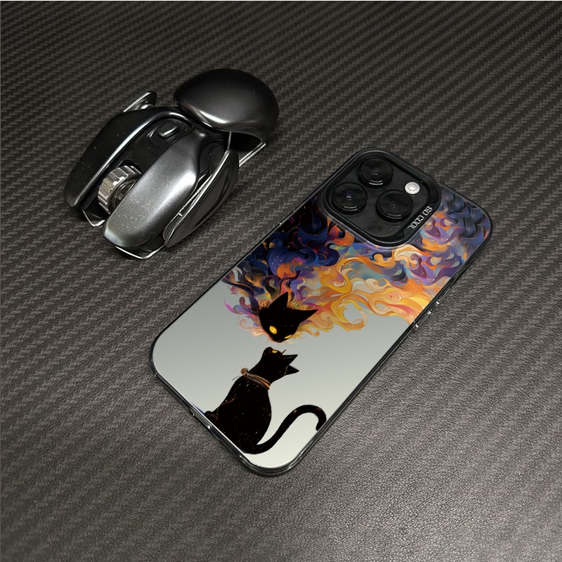 เคสไอโฟน แมวดำ Graffiti สำหรับ Apple 16/15 Promax Case iPhone 14/13/12 น่ารัก 11p Soft Case