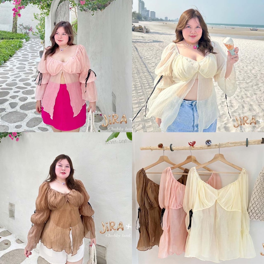 เสื้อแขนตุ๊กตา แต่งโบว์สองข้าง ผ้าใส่สบายเหมาะกับอาศตอนนี้ม๊ากก เสื้อสาวอวบ Plussize