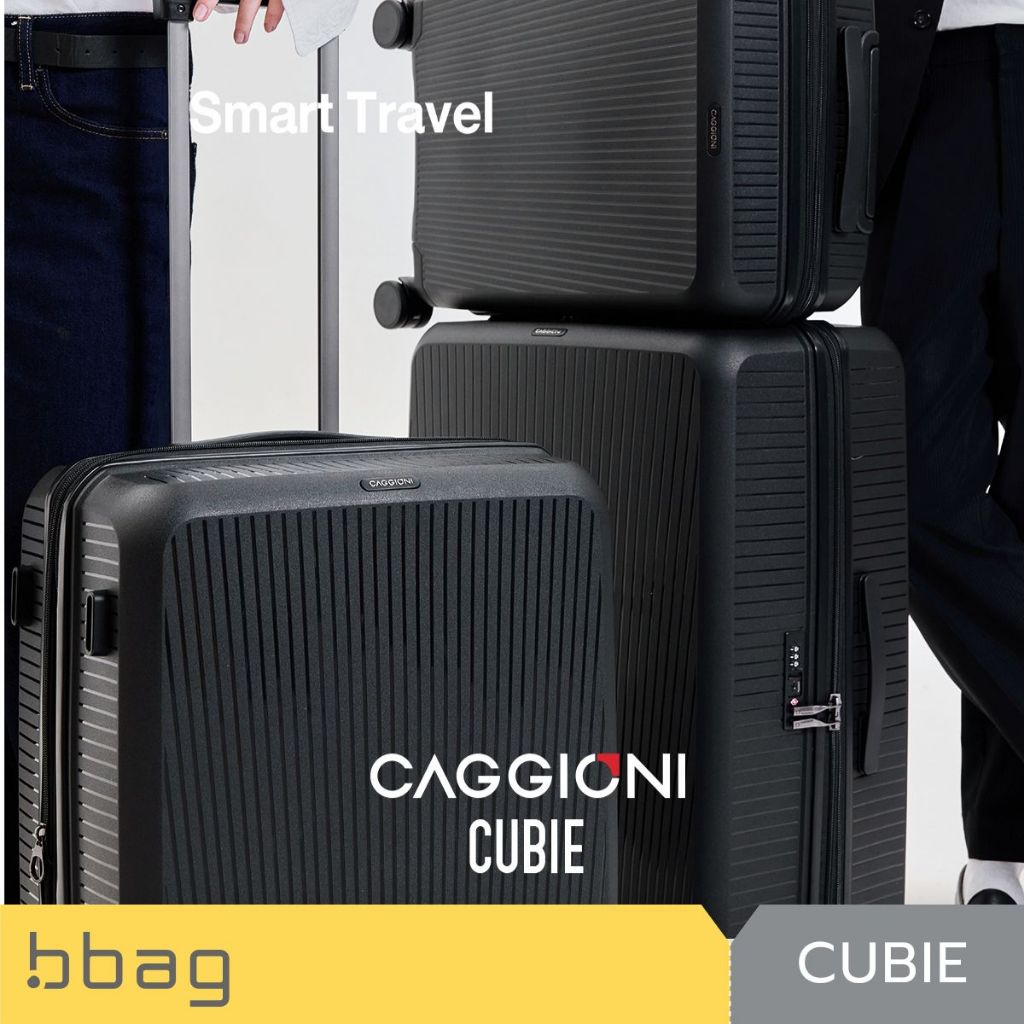 CAGGIONI กระเป๋าเดินทาง 20/24/28 นิ้ว รุ่น Cubie PP011 วัสดุ PP ซิปขยาย 20% TSA Lock [สีดำ]