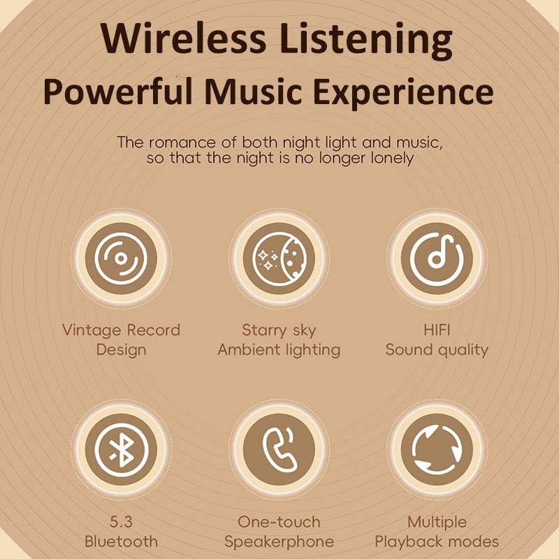 【จัดส่งฟรี】SUNATUR DZ-010 ลำโพงไร้สายบลูทูธ,เครื่องเล่นเพลงไวนิลขนาดเล็ก,ชาร์จ USB โคมไฟข้างเตียงพร้อมลำโพงสมาร์ทบลูทูธ